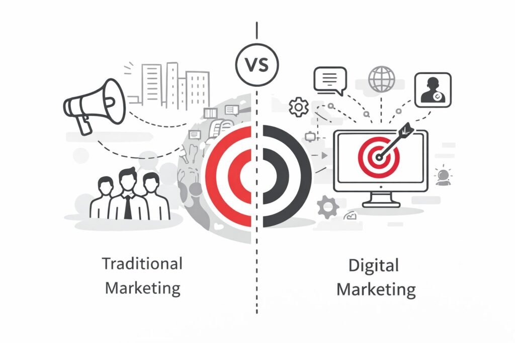 difference between traditional and digital marketing