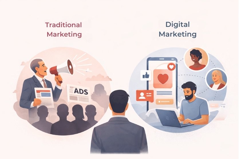 difference between traditional and digital marketing